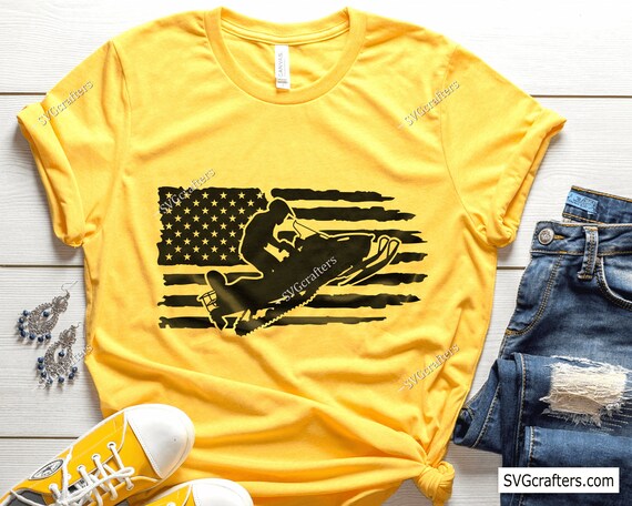 Distressed Braaaap American Flag Snowmobiling Tee Distressed Braaaap American Flag Snowmobiling Tee