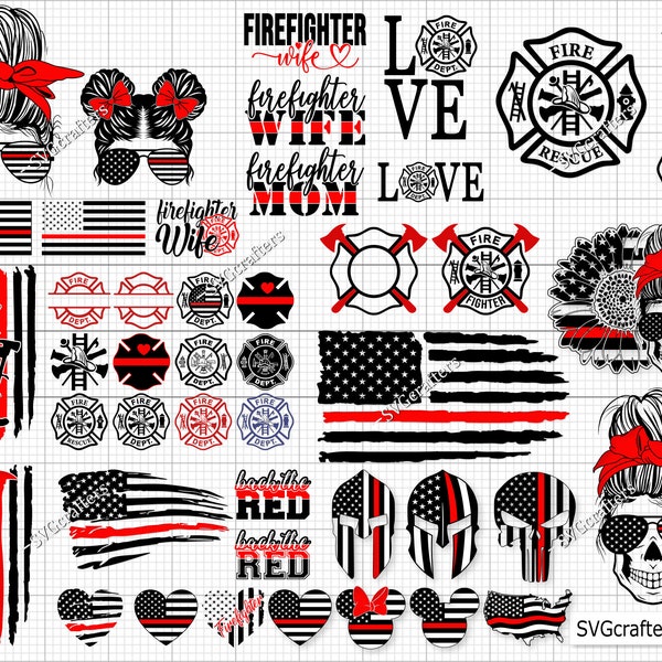 Bundle Firefighter svg, fireman svg, fire dept svg, fire department svg, fire svg, thin red line svg - Printable, Cricut and Silhouette file