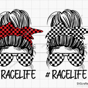 Messy Bun svg, Racing svg, Racing life svg, Checkeredflag svg, Rennauto svg - Printable, Cricut & Silhouette-Datei
