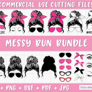 Messy Bun Bundle Svg, Capelli spettinati Svg, Non importa Svg, Mom Bun con occhiali da sole Svg, Vita da mamma Svg, Mamma alla moda Svg, Mamma cool Svg