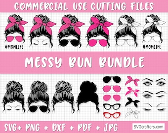 Messy Bun SVG Bundle Bandana Messy Hair Don't Care Mom Bun - Etsy