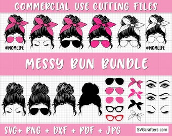 Messy Bun Bundle Svg, Messy Hair Svg, Don't Care Svg, Mom Bun With Sunglasses Svg, Mom Life Svg, Trendy Mom Svg, Cool Mom Svg