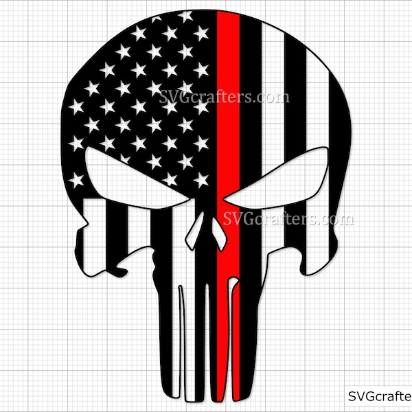 Punisher Skull US Flag Thin Red Line svg, Firefighter Flag svg, fireman svg, fire department svg, fire svg - Printable, Cricut & Silhouette