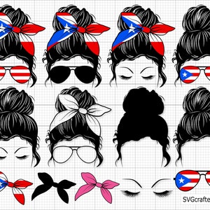 Bundle Puerto Rico Momlife svg, Messy Bun Puerto Rico svg, Puerto rico svg, Puerto rican svg, puerto rico png-Printable, Cricut & Silhouette