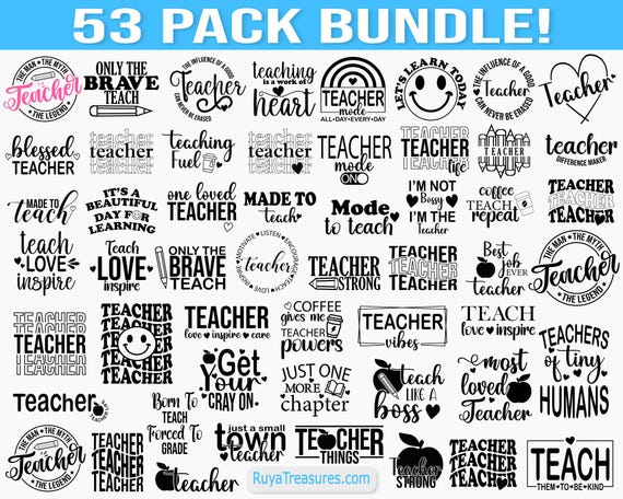 Teacher Svg Bundle, Back to School Svg, Teacher Quote Svg, Teacher Bundle Svg, School Svg, Teacher Life Svg - Printable, Cricut & Silhouette