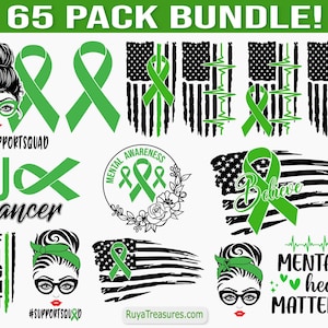 Mental Health Awareness Svg Bundle, Cancer Awareness Svg, In May We Wear Green, Fight The Stigma Svg, Mental Cancer Svg, Green Ribbon Svg
