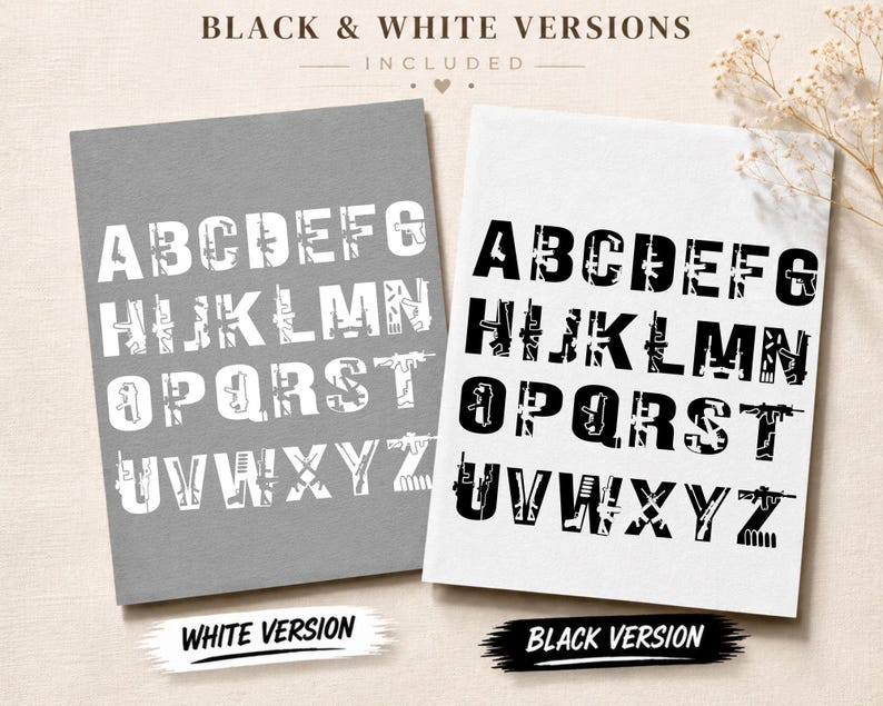 Gun Alphabet SVG, 2nd Amendment Alphabet Letters, Tactical Rifle Font ...