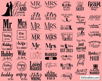 Hubby and Wifey 2025 Svg, Just Married Svg, Bride and Groom Svg, Wedding Svg, Husband and Wife Svg, Anniversary Svg, Mr and Mrs Svg