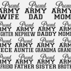 Proud Army Family Bundle Svg, Military Family Svg, Army Mom Svg, Army Dad Svg, Army Wife Svg, Veteran Svg, Troop Support Svg, Patriotic Svg