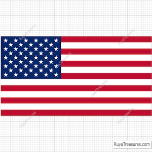 May include: The flag of the United States of America featuring a blue canton with fifty white stars and thirteen alternating horizontal red and white stripes. The text RuyaTreasures.com is visible in the bottom right corner of the image.