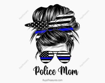 Police Mom Bun Hair Sunglasses Headband Mom Life Png, American Thin Blue Line Png, Police Png - Clipart,printable, Sublimation