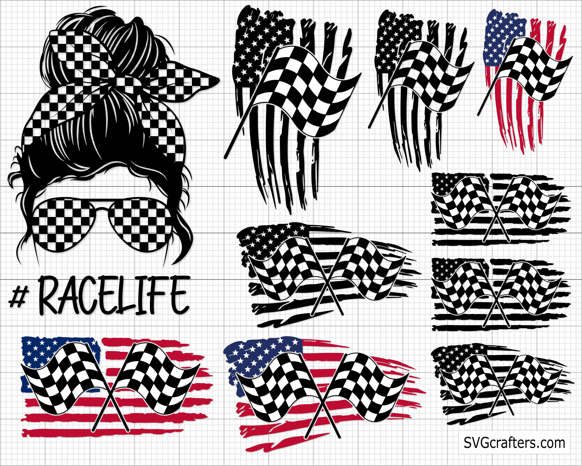 レース用アメリカ国旗 SVG、レース用 USA 国旗 SVG、アメリカ国旗付き