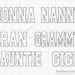 Gigi, Auntie, Nanny, Grammy, Nonna, Gran Varsity Svg Png, Family Name Shirt Design, Grandma Svg Cut File, Grammy Varsity Svg, Nanny Varsity