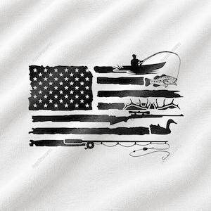Amerikansk flagga fiske SVG, amerikansk fiskarflagga design, patriotisk sportfiskare PNG, abborrfiske grafik, utomhussportsman klippfil