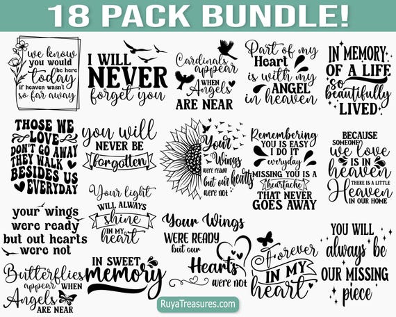 Memorial Quotes Svg Bundle, Memorial Svg, in Loving Memory Svg, Rest in Peace Svg, Cardinal Svg, Heaven Svg, Remembrance Svg, Sympathy Svg