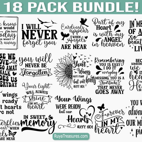 Memorial Quotes Svg Bundle, Memorial Svg, in Loving Memory Svg, Rest in Peace Svg, Cardinal Svg, Heaven Svg, Remembrance Svg, Sympathy Svg