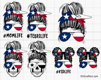 Texas Momlife svg, Mom Life svg, Messy Bun svg, Texas svg, texas state svg, texas png - Printable, Cricut & Silhouette files