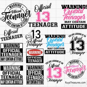 Pacote Aviso Oficial Adolescente Svg, 13º Aniversário Svg, Aniversariante Svg, 13º Aniversário Png - Arquivos de Corte para Imprimir, Cricut e Silhouette