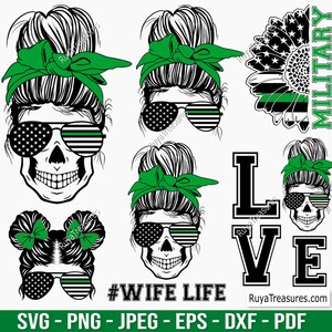 Thin Green Line Messy Bun Svg, Military Mom Svg, Army Mom Svg, Soldier Svg, Patriotic Messy Bun Svg, USA Flag Svg, Veteran Family Svg