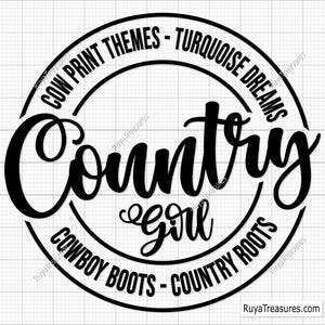 Country Girl Cow Print Svg, Turquesa Western Svg, Southern Girl Svg, Couro de vaca Svg, Vida na fazenda Svg, Rústico Svg, Boho Cowgirl Svg, Rodeo Svg