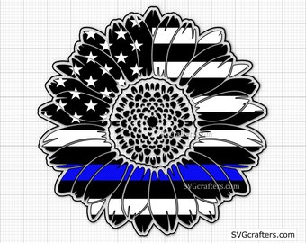 Sunflower Thin Blue Line Svg Png, Police svg, Thin Blue Line svg, Back The Blue svg, Police Officer svg - Printable, Cricut and Silhouette