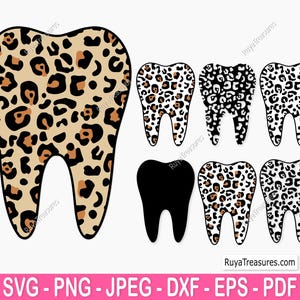 Imprimé léopard dent Svg, dentaire Svg, dents Svg, dentiste dent Svg, dent Svg, hygiéniste Svg - imprimable, fichiers Cricut & Silhouette