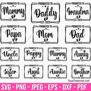 Paquete Promocionado a Mamá Svg Png, Anuncio de Bebé Svg, Establecido Svg, Mamá Est 2025 Svg, Próximamente Svg - Archivo de Corte Cricut y Silhouette