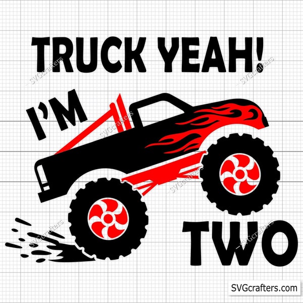 Truck Yeah I'm 2 Svg Png, Truck Yeah Svg, 2nd Birthday Svg Png, Boys Birthday Shirt Svg, Second Svg, 2nd Birthday Boy Svg, Two Year Old Svg