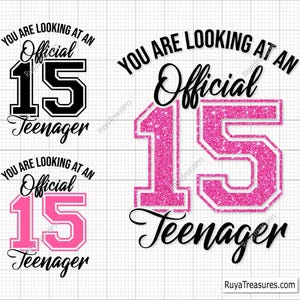 15 offizielle Teenager SVG, 15 Jahre Geburtstagsstecker, 15 Jahre Geburtstagsstecker, 15 Jahre Geburtstagsstecker, 15 Jahre Geburtstagsstempel, 15 Geburtstagsstempel - Printable, Cricut & Silhouette-Dateien