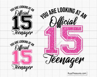 15 offizielle Teenager SVG, 15 Jahre Geburtstagsstecker, 15 Jahre Geburtstagsstecker, 15 Jahre Geburtstagsstecker, 15 Jahre Geburtstagsstempel, 15 Geburtstagsstempel - Printable, Cricut & Silhouette-Dateien