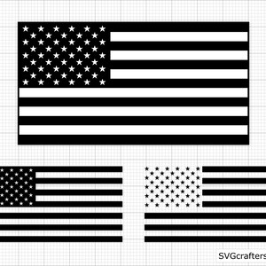 May include: Black and white silhouette of the American flag. The flag is shown in three different variations. The first variation shows the full flag with stars and stripes. The second variation shows the stars and stripes separately. The third variation shows only the stripes.
