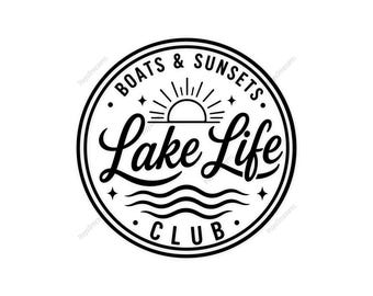 Boote und Sonnenuntergänge Club SVG, Sommer See Reise Png (Digitaler Download)