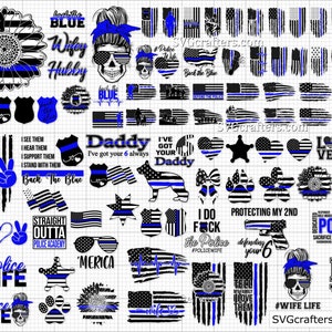 Back the blue svg, policía svg, línea azul delgada svg, oficial de policía svg, esposa de policía svg, bandera en dificultades svg - Imprimible, Cricut y Silhouette