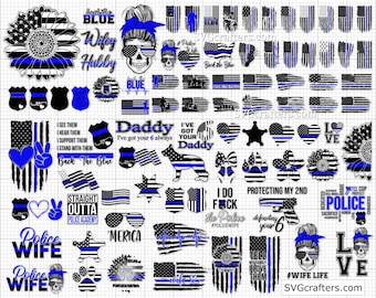 Thin blue line svg, Back the blue svg, Police svg, police officer svg, police wife svg, distressed flag svg - Printable, Cricut & Silhouette