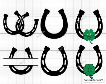 Horseshoe 4-leaf svg, Clover outline SVG, Horseshoe Svg Files, 4 leaf Clover svg, Clover clipart -Printable, Cricut & Silhouette files