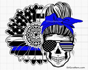 Messy Bun Blue Line svg, Police svg, Back the blue svg, Thin blue line svg, police officer svg, police wife - Printable, Cricut & Silhouette