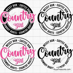 Country Girl messy Bun Coffee Run Svg, Cowgirl, Svg Western Girl, Svg vie à la ferme, amateur de café, Svg style rustique, Svg fille du Sud