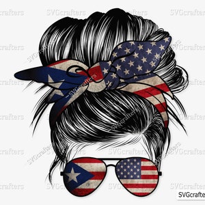 Puerto Rico USA Momlife PNG, Messy Bun Puerto Rico png, Puerto rico png, Puerto rican png - Clipart, Print and Cut, Printable & Sublimation