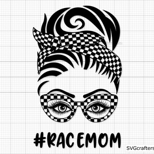 Racemom SVG, Messy Bun Racelife SVG, Racing SVG, Racing Life SVG, geblokte vlag SVG, race auto SVG, race SVG-afdrukbaar, Cricut & silhouet