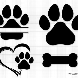 Dog Paw Print SVG, Heart Paw Print SVG, Dog Bone Svg, Animal Paw Svg, puppy svg, hond poten svg, hondenliefhebber svg-afdrukbaar, Cricut & silhouet