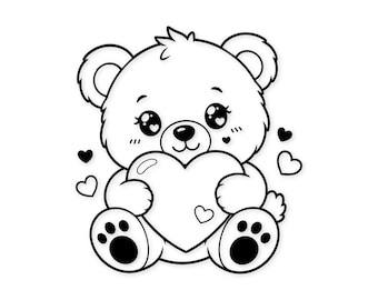Cute Teddy Bear Svg, Teddy Bear Heart Svg, Kawaii Bear Svg, Baby Bear Svg, Valentine Bear Svg, Cute Animal Svg