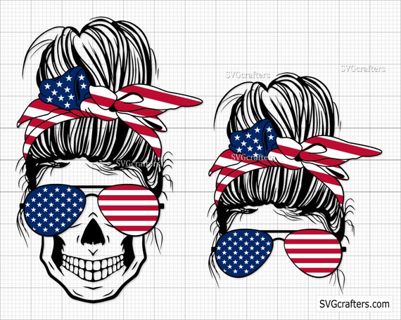 4th of July Messy Bun Hair SVG American Patriotic Mom Bun - Etsy