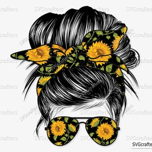 Sunflowers Mom Bun Hair Sunglasses Headband Mom Life PNG, Messy Bun Sunflower Png, Mom life png - Clipart, Printable, Sublimation file