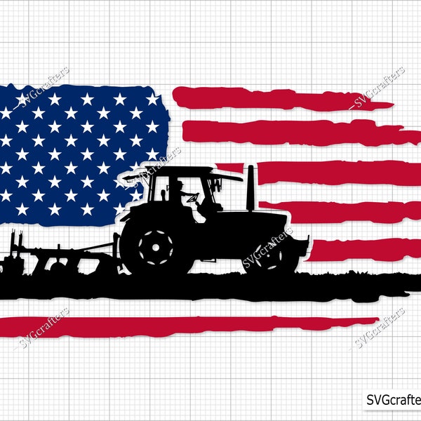 American Farm Tractor Svg, US Tractor Svg, Farm Tractor Png, Tractor Clipart, Tractor Svg, US distressed flag svg, Tractor Cut Files