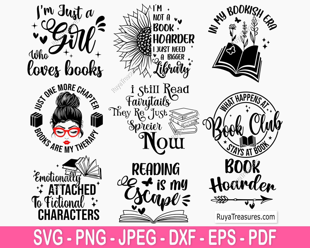 Book Lover Svg Bundle, Book Bundle, Reading Svg, Reading Books Svg ...