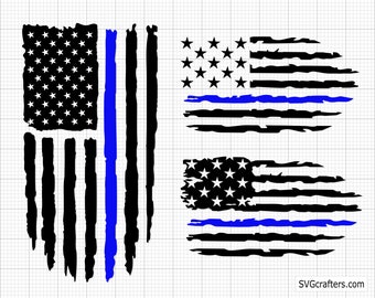 Police Flag svg, back the blue svg, thin blue line svg, police officer svg, police wife svg, distressed flag svg -Print, Cricut & Silhouette