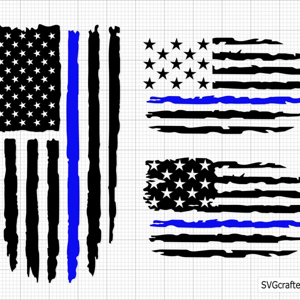 Police Flag svg, back the blue svg, thin blue line svg, police officer svg, police wife svg, distressed flag svg -Print, Cricut & Silhouette