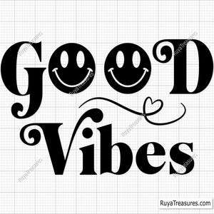 Buenas vibras SVG, vibras positivas SVG, motivación SVG, cita inspiradora SVG, texto retro SVG, sentirse bien SVG, feliz SVG, sol SVG