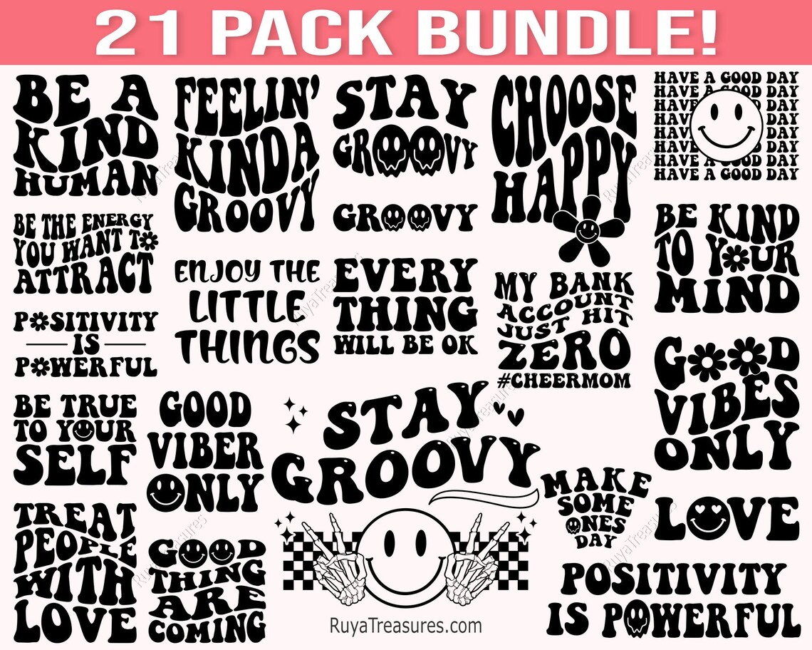 Groovy Svg Bundle, Boho Svg, Hippie Svg, Aesthetic Svg, Inspirational ...
