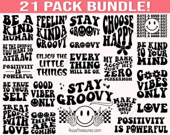 Groovy Svg Bundle, Boho Svg, Hippie Svg, Aesthetic Svg, Inspirational Svg, Motivational Svg, Trendy Svg, Retro Svg, Wavy Text Svg Files